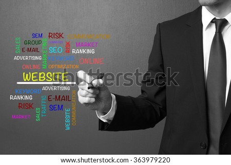 Business man writing Website word cloud, business concept