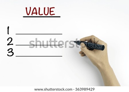 Hand with marker. Value blank list, business concept