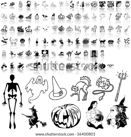 Halloween set of black sketch. Part 4. Isolated groups and layers.