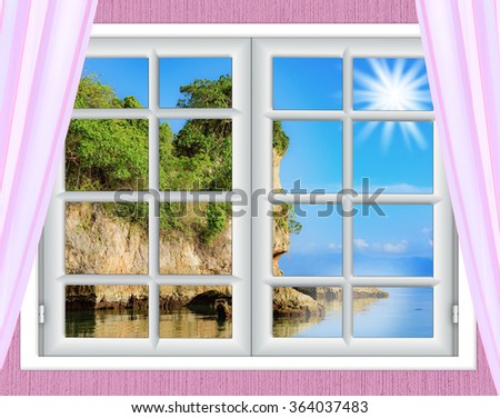 Ocean view from the window on the island of sunny summer day