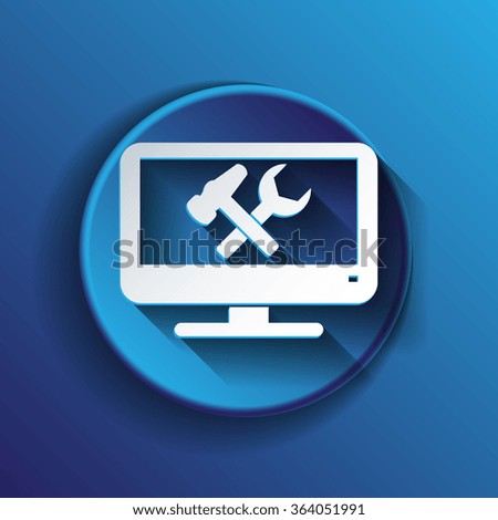 monitor with symbol symbol settings. hammer and wrench, icon computer settings