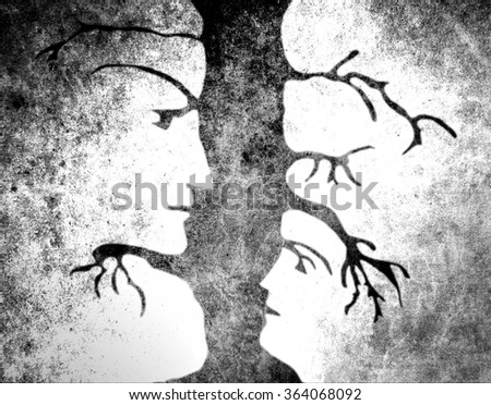 man and woman faces in tree
