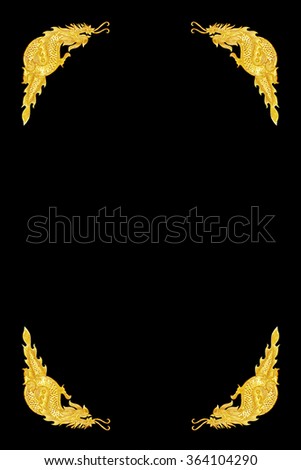 Golden dragon frame on black background