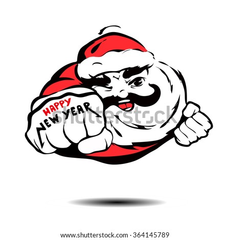 cool Santa Claus flies like Superman and wished a happy new year. illustration on a postcard. T-shirt printing. logo of Santa Claus