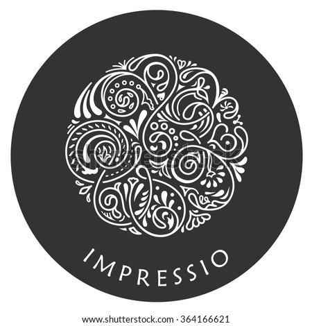 Round calligraphic emblem. Vector floral symbol for cafe, restaurant, shop, print, stamp. Logo design template label for coffee, tea, mug, business card. Isolated ornament