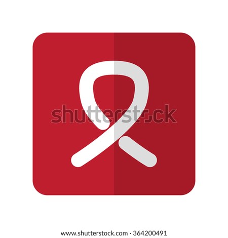 White Awareness Ribbon flat icon on red rounded square on white
