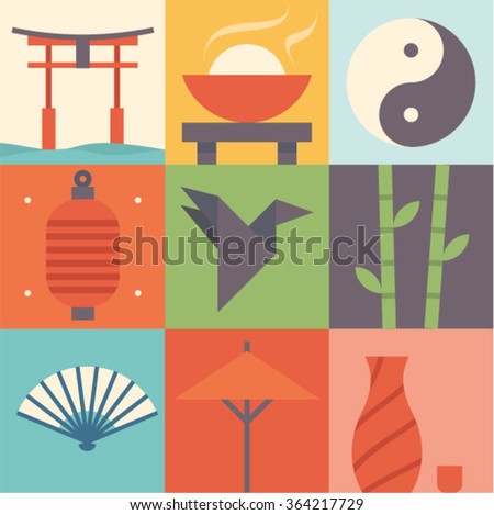 Vector illustration icon set of of Asian culture