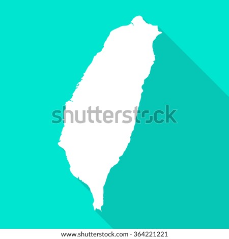 Taiwan white map,border flat simple style with long shadow on turquoise background