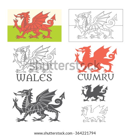 Stylized Welsh flag (Cymru is 'Wales' in Welsh) Royalty-Free Stock Photo #364221794