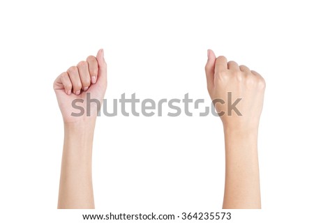 Woman's hands with fist gesture front and back side, Isolated on white background. Royalty-Free Stock Photo #364235573