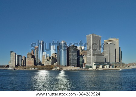 View of the Manhattan Island on a sunny day.