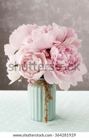 Bouquet of pink peonies, copy space
