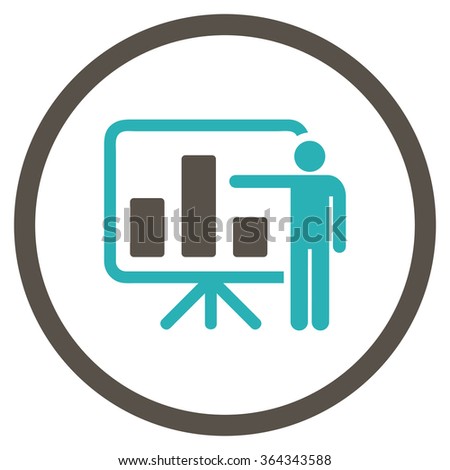 Presentation vector icon. Style is bicolor flat circled symbol, grey and cyan colors, rounded angles, white background.