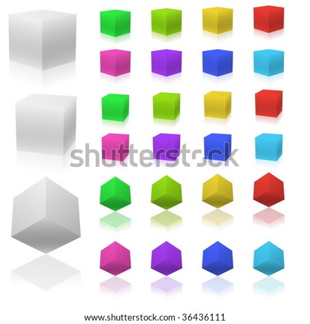 Vector set of 3D color cubes isolated on white background.