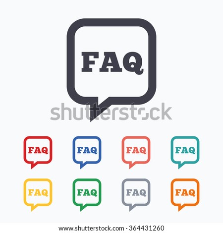 FAQ information sign icon. Help speech bubble symbol. Colored flat icons on white background.