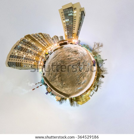 Little planet panorama with houses