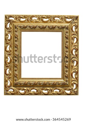 Old vintage golden picture frame isolated on white background