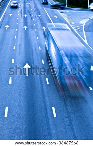 Traffic road with truck, motion blur