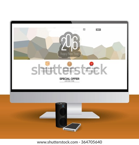 Isolated computer screen with a new year web template