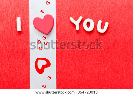 I love you concept, plasticine heart on ribbon, happy Valentines day