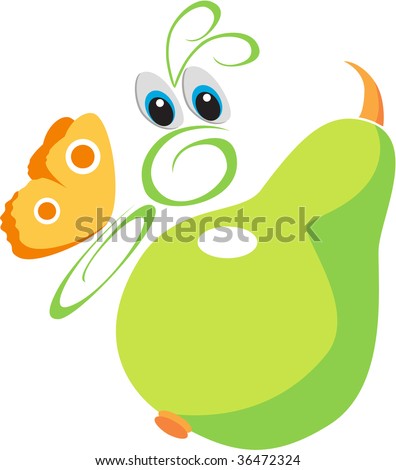Vector. Caterpillar butterfly on pear color 03. More Cartoons see in portfolio