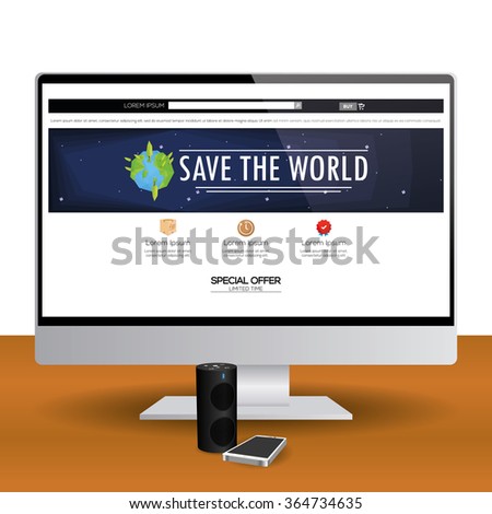 Isolated computer screen with a ecological web template