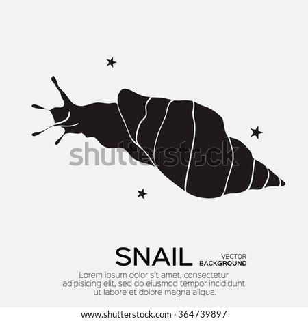 Monochrome silhouette of snail drawing outline. Black snail decorated with abstract lines. Vector background