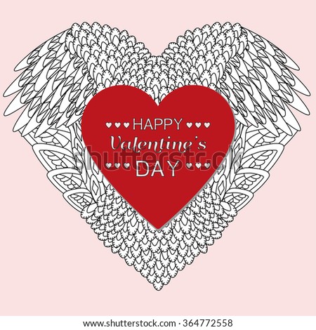  Valentine's day theme greeting card. Colored template with decorative heart element in zentangle style.