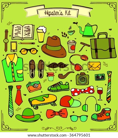 Hand drawn hipster kit vector elements