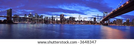 Manhattan panoramic- Brooklyn and Manhattan Bridge at twilight (very large and detailed file)