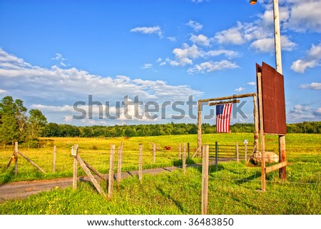 American flag on the gate of farm
