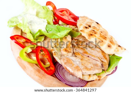 Sandwich with grilled chicken isolated on white background