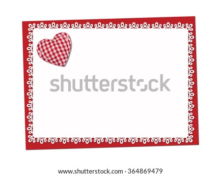 Holiday card. St. Valentines day. Confess his love,  declaration of love, Invitation, decorated plaid fabric heart. Isolated on the white.