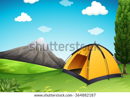 Yellow tent at the campground illustration
