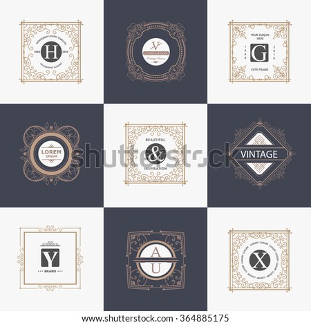 Monogram luxury logo template with flourishes calligraphic ornament elements. Elegant design for cafe, restaurant, heraldic, jewelry, fashion