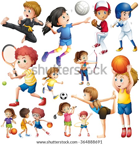 Children doing different kind of sports illustration