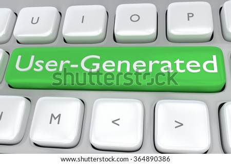 Render illustration of computer keyboard with the print User-Generated Content on a green button