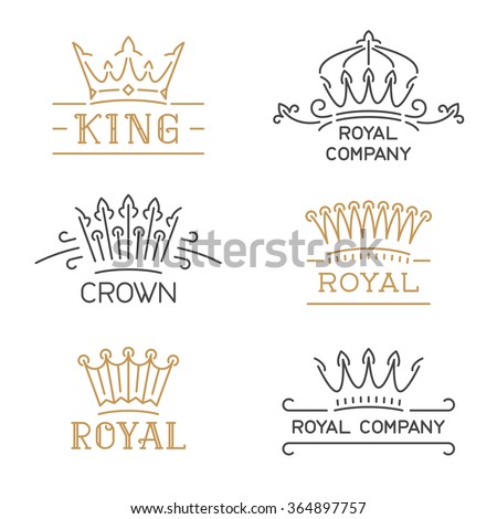 Crown logo set. Luxury signs in trendy line style. Vector illustration for hotel, restaurant, boutique, invitation, jewellery, etc.