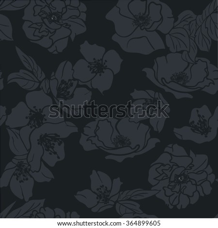 Hand-drawn floral  Black  wallpaper, Seamless pattern. 
