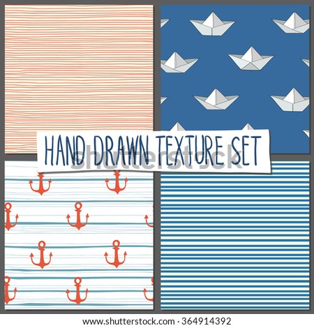 Hand drawn seamless nautical vector collection