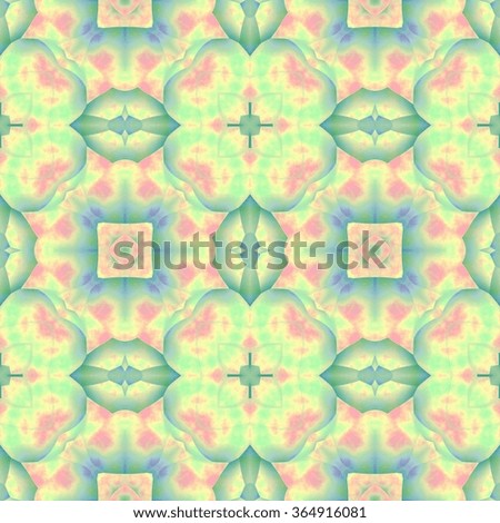 Abstract blurred paisley green ornament. Seamless pattern or textures. Kaleidoscopic orient popular style