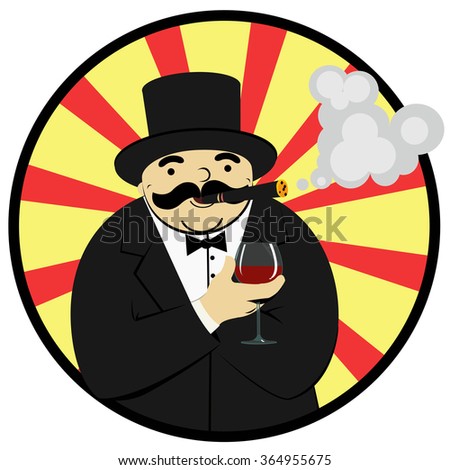 cartoon man smoking a cigar and drinking alcohol