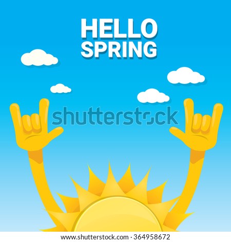 Sun hand rock n roll icon vector illustration. Spring or summer Rock concert poster design template or greeting card. Hello spring