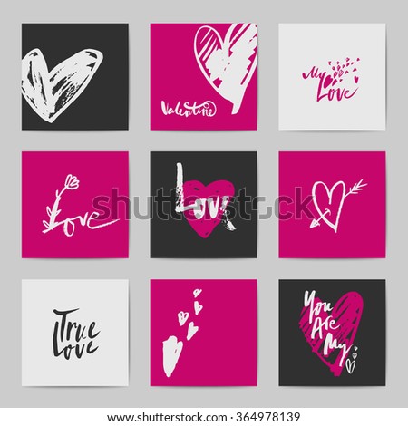 Abstract hand drawn love and romance related postcards for Valentines Day