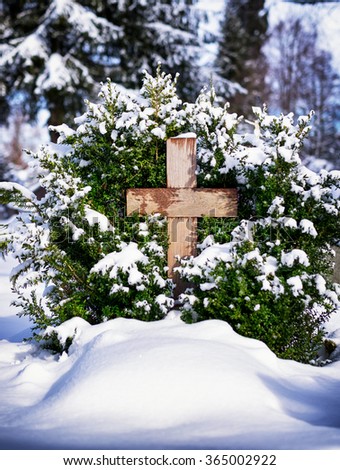 crosses at a cemetery in winter