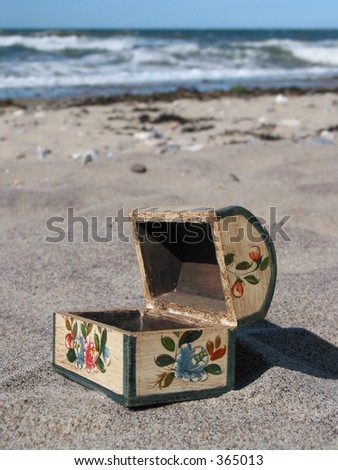 Little, wooden chest on the beach (open)
