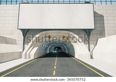 Large blank billboard at the entrance to the tunnel, mock up 3D Render