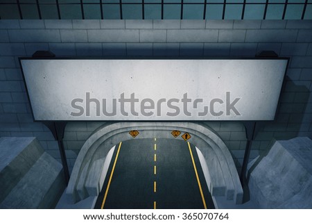 Large blank billboard at the entrance to the tunnel at night, mock up 3D Render