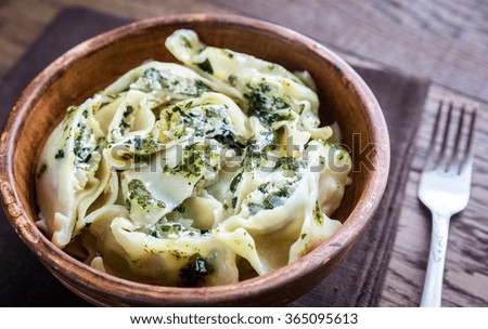 Tortellini with ricotta and spinach under mint sauce