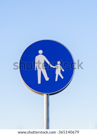 Road sign pedestrians only in Warsaw, Poland.